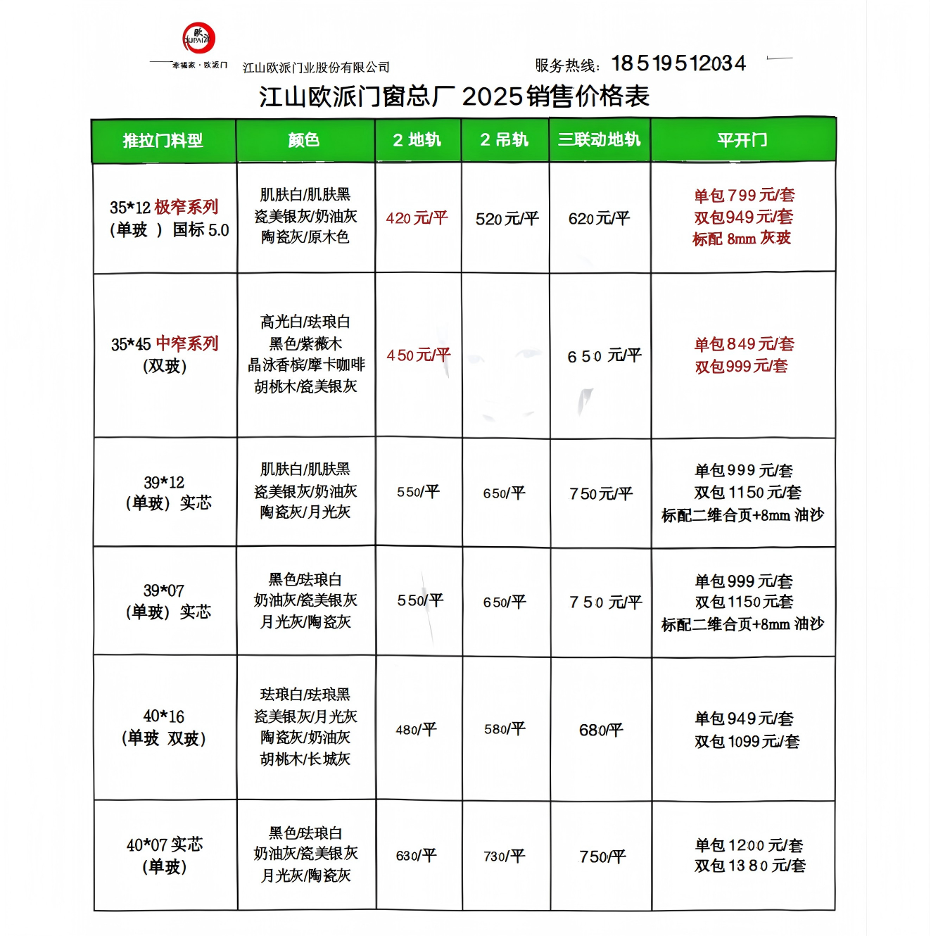 欧派极窄钛镁铝合金玻璃门